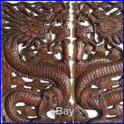 1 Pair Dragons New Wood Carving Home Wall Panel Mural Decor Art Statue FS gtahy