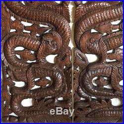 1 Pair Dragons New Wood Carving Home Wall Panel Mural Decor Art Statue FS gtahy