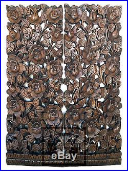 1 Pair Rose Garden Wood Carving Home Wall Panel Mural Decor Art Statue FS gtahy