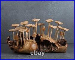 10.5 Width Wooden Mushroom Sclupture, Wood Carving, Forest, Art, Holiday Gift