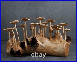 10.5 Width Wooden Mushroom Sclupture, Wood Carving, Forest, Art, Holiday Gift