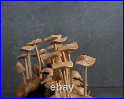 10.5 Width Wooden Mushroom Sclupture, Wood Carving, Forest, Art, Holiday Gift