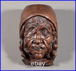 11 Tall Large Vintage Decorative Highly Carved Face/Head in Solid Oak Wood