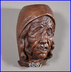 11 Tall Large Vintage Decorative Highly Carved Face/Head in Solid Oak Wood
