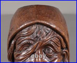 11 Tall Large Vintage Decorative Highly Carved Face/Head in Solid Oak Wood
