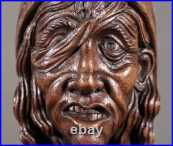 11 Tall Large Vintage Decorative Highly Carved Face/Head in Solid Oak Wood