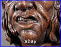 11 Tall Large Vintage Decorative Highly Carved Face/Head in Solid Oak Wood