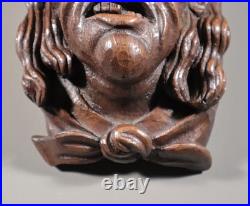 11 Tall Large Vintage Decorative Highly Carved Face/Head in Solid Oak Wood