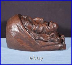 11 Tall Large Vintage Decorative Highly Carved Face/Head in Solid Oak Wood