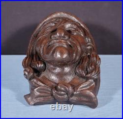 11 Tall Large Vintage Decorative Highly Carved Face/Head in Solid Oak Wood
