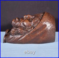 11 Tall Large Vintage Decorative Highly Carved Face/Head in Solid Oak Wood