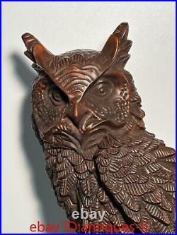 11Ancient Chinese Yellow Poplar Wood Carving Finely Crafted Large Owl