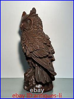 11Ancient Chinese Yellow Poplar Wood Carving Finely Crafted Large Owl