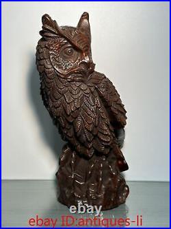 11Ancient Chinese Yellow Poplar Wood Carving Finely Crafted Large Owl