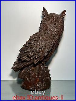 11Ancient Chinese Yellow Poplar Wood Carving Finely Crafted Large Owl