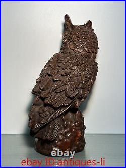 11Ancient Chinese Yellow Poplar Wood Carving Finely Crafted Large Owl