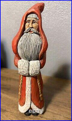 12 Hand Carved Painted Folk Art Santa Sculpture Artist Signed JF Christmas 1993