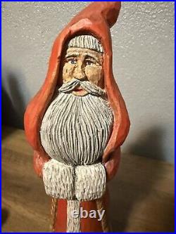 12 Hand Carved Painted Folk Art Santa Sculpture Artist Signed JF Christmas 1993