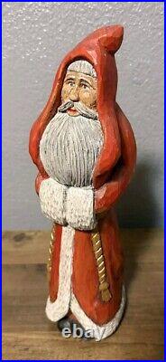 12 Hand Carved Painted Folk Art Santa Sculpture Artist Signed JF Christmas 1993