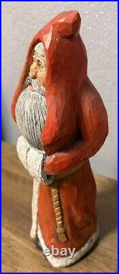 12 Hand Carved Painted Folk Art Santa Sculpture Artist Signed JF Christmas 1993