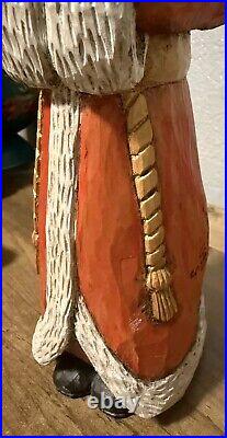 12 Hand Carved Painted Folk Art Santa Sculpture Artist Signed JF Christmas 1993