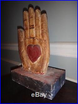 12 Heart In Hand Sculpture Staff Topper Carved Wood HIgh Relief Odd Fellows