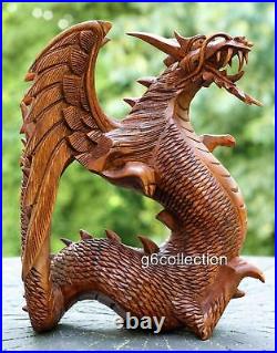 12 Large Hand Carved Wooden Dragon Sculpture Statue Wood Art Figurine Decor NEW