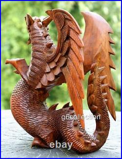 12 Large Hand Carved Wooden Dragon Sculpture Statue Wood Art Figurine Decor NEW