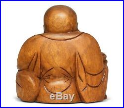 12 Large Hand Carved Wooden Laughing Smiling Buddha Happy Statue Sculpture Wood