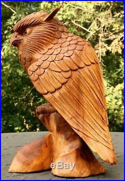 12 Large Wooden Owl Statue Hand Carved Sculpture Figurine Art Home Decor Gift