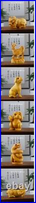 12 Pcs New Boxwood Carved Chinese Zodiac Year Netsuke Figurines Animals Statues