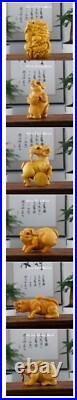 12 Pcs New Boxwood Carved Chinese Zodiac Year Netsuke Figurines Animals Statues