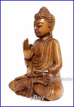 12 Wooden Serene Meditating Buddha Art Statue Hand Carved Sculpture Wood Decor