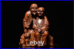 12 cm China Boxwood Old couple Statue natural wood elderly Statue