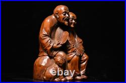 12 cm China Boxwood Old couple Statue natural wood elderly Statue