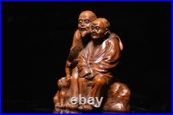 12 cm China Boxwood Old couple Statue natural wood elderly Statue