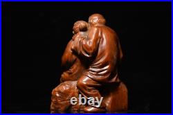 12 cm China Boxwood Old couple Statue natural wood elderly Statue