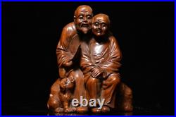 12 cm China Boxwood Old couple Statue natural wood elderly Statue