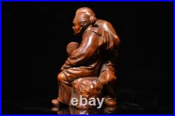 12 cm China Boxwood Old couple Statue natural wood elderly Statue