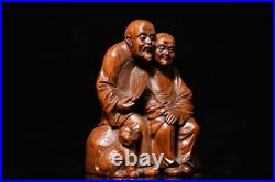 12 cm China Boxwood Old couple Statue natural wood elderly Statue