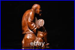 12 cm China Boxwood Old couple Statue natural wood elderly Statue