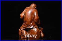 12 cm China Boxwood Old couple Statue natural wood elderly Statue
