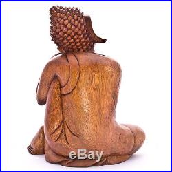 12in Leaning Buddha wood carved sculpture statue Meditation Bali art