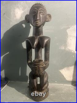 14 African style Hand Carved Wooden Kneeling Woman Figure Holding Pot Tribal