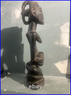 14 African style Hand Carved Wooden Kneeling Woman Figure Holding Pot Tribal
