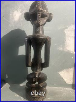 14 African style Hand Carved Wooden Kneeling Woman Figure Holding Pot Tribal
