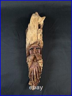 14Vintage Hand Carved Wood Tree Spirit Folk Art Sculpture Signed Lore 87 Face