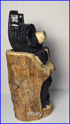 15 Tall Bear In a Stump Handcrafted Chainsaw Carving Rustic Decor Pre-owned