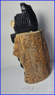 15 Tall Bear In a Stump Handcrafted Chainsaw Carving Rustic Decor Pre-owned