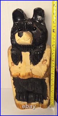15 Tall Bear In a Stump Handcrafted Chainsaw Carving Rustic Decor Pre-owned